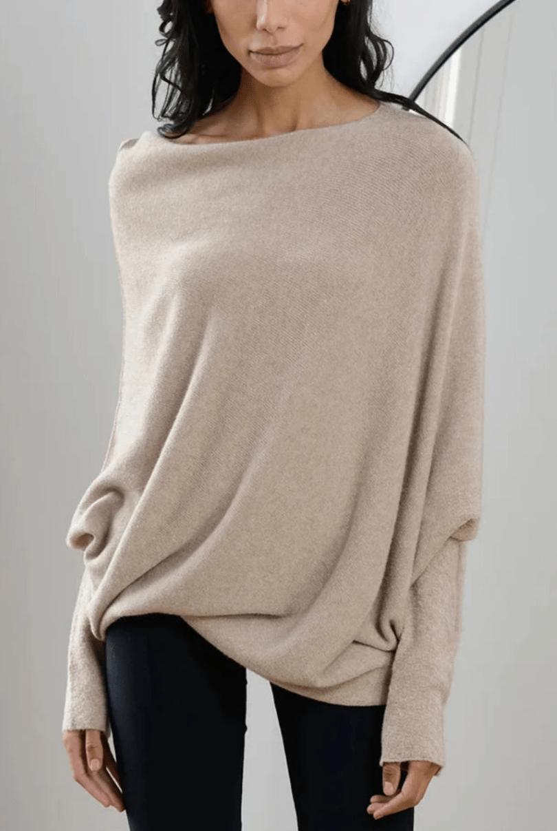 Levoire | Pull Femme Drapé Asymétrique Confort Tendance Marron clair Taille unique