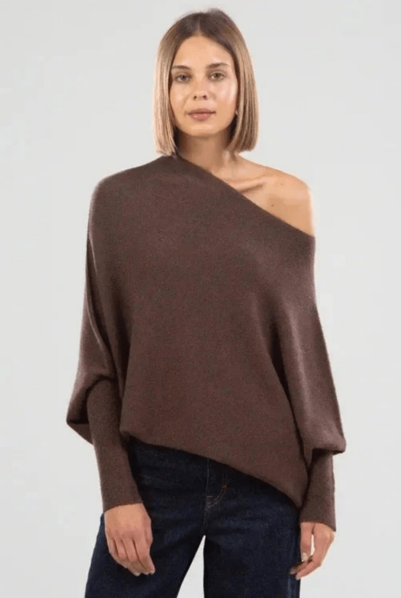 Levoire | Pull Femme Drapé Asymétrique Confort Tendance Braun Taille unique