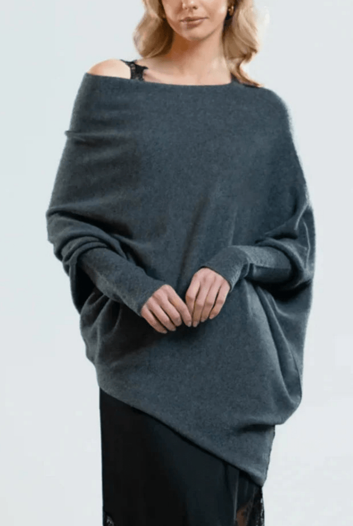 Levoire | Pull Femme Drapé Asymétrique Confort Tendance Gris foncé Taille unique