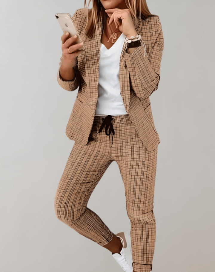 Levoire | Ensemble deux pièces avec blazer à carreaux cintré et pantalon assorti Kaki