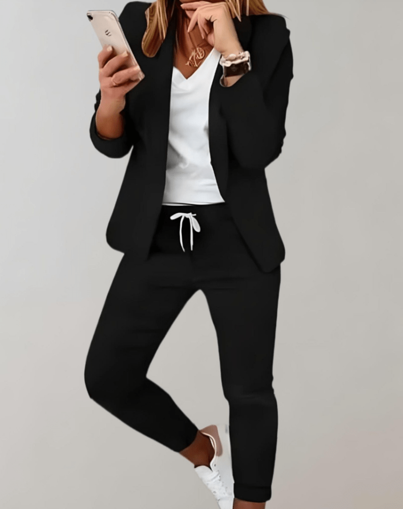 Levoire | Ensemble deux pièces avec blazer à carreaux cintré et pantalon assorti Noir