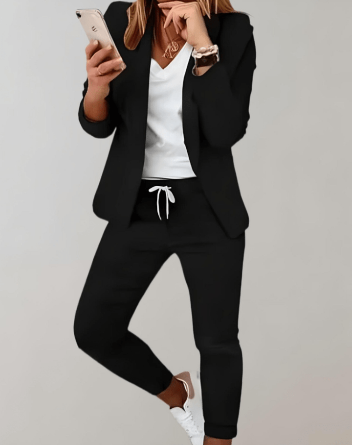 Levoire | Ensemble deux pièces avec blazer à carreaux cintré et pantalon assorti Noir