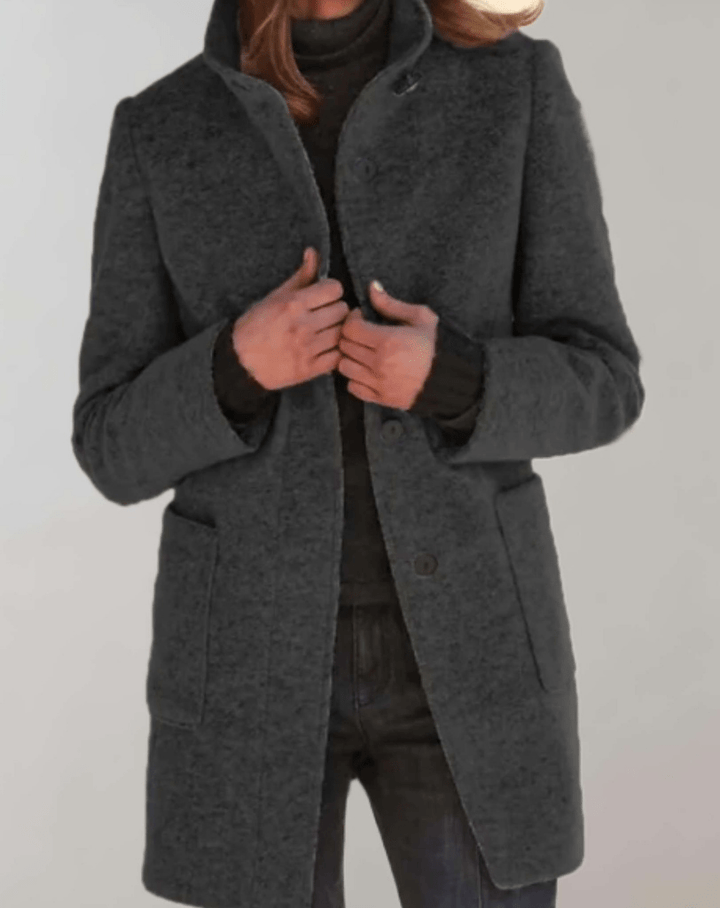 Levoire | Élégante veste mi-longue en laine pour femmes avec col montant design décontracté Gris foncé