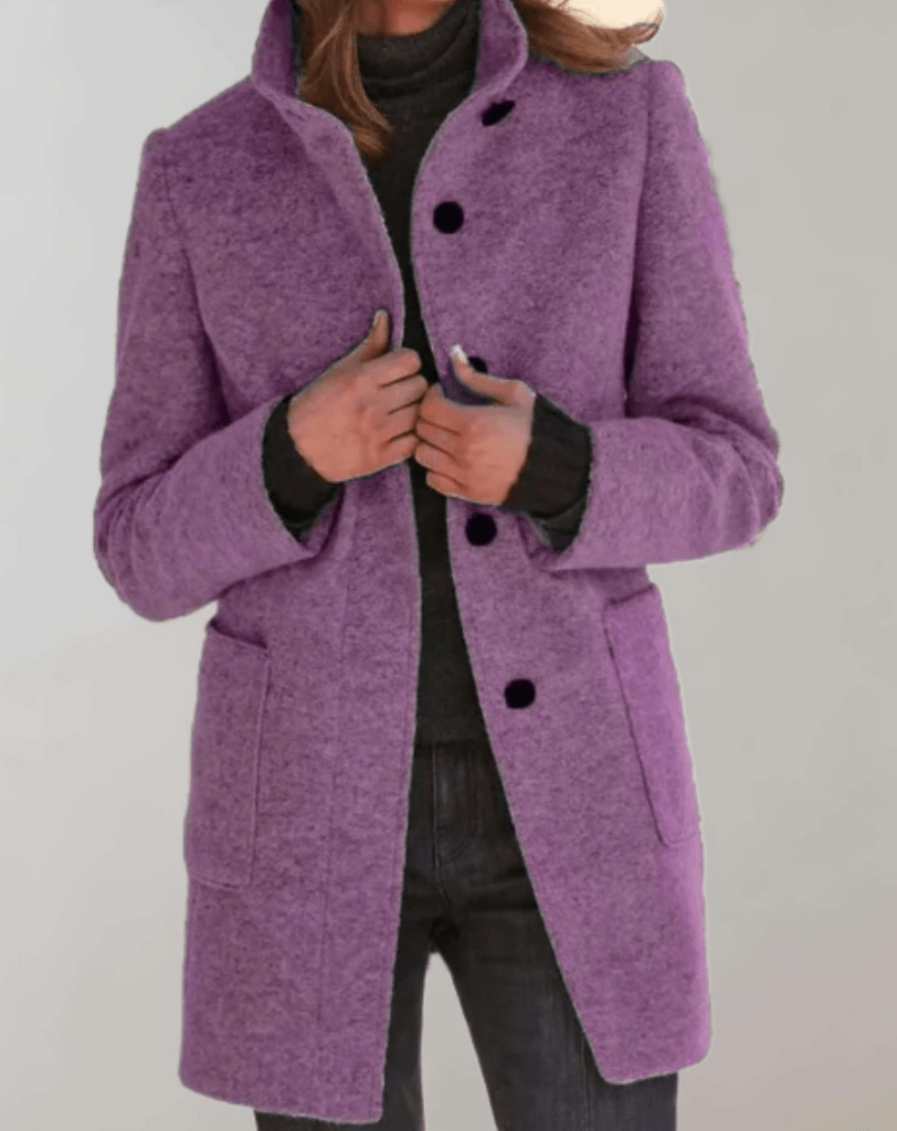Levoire | Élégante veste mi-longue en laine pour femmes avec col montant design décontracté Lilas