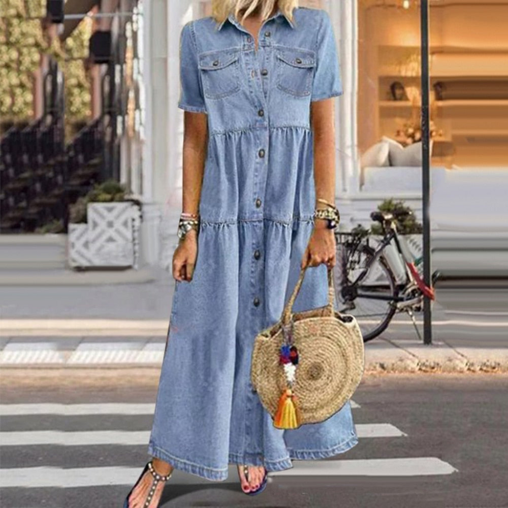 Levoire | Robe Maxi En Denim Pour Femmes Bleu clair