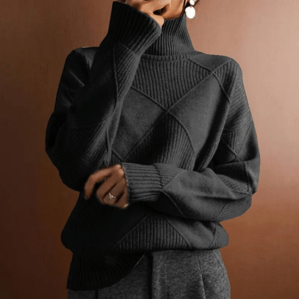 Levoire | Pull Col Roulé Grande Taille Femme Décontracté Noir