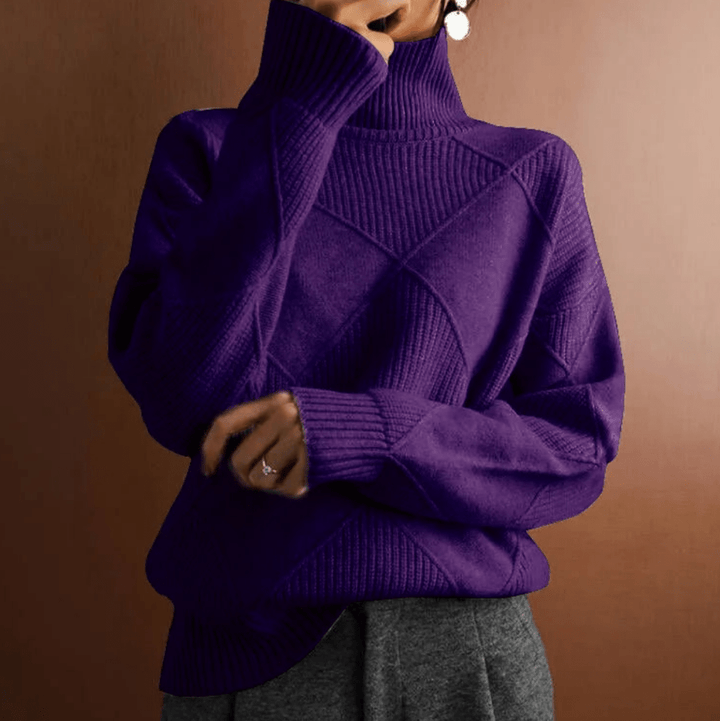 Levoire | Pull Col Roulé Grande Taille Femme Décontracté Violet foncé