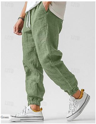 Levoire | Pantalon Cargo Pour Hommes En Lin Pantalon D'Été Léger Taille Haute Vert