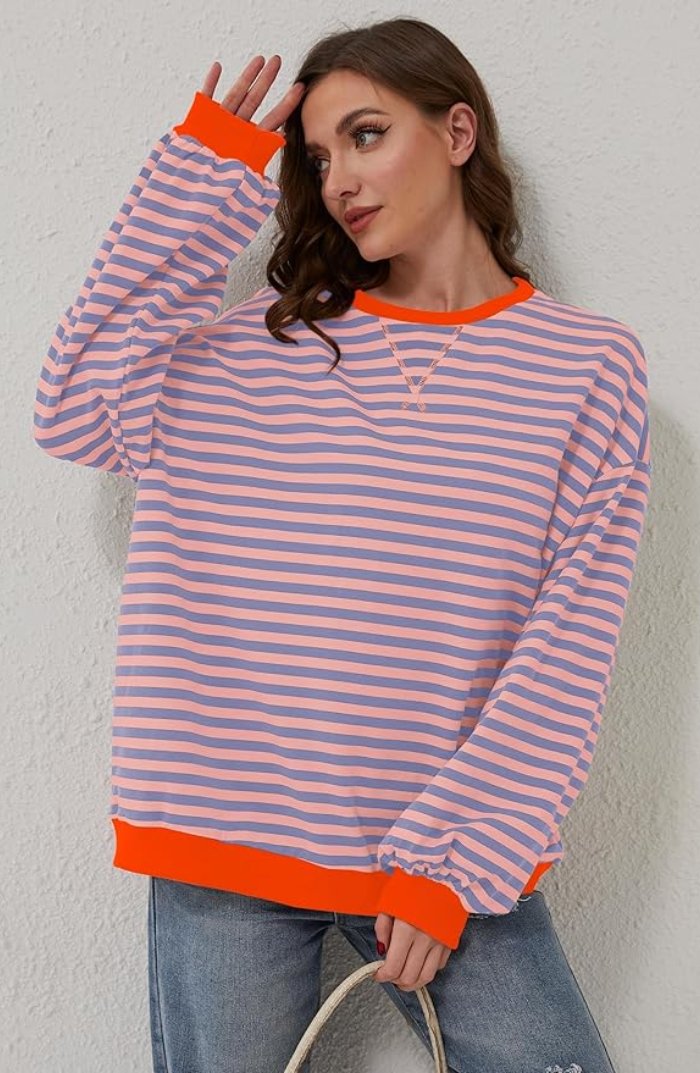 Levoire | Pull À Rayures Grandes Tailles Orange & Bleu