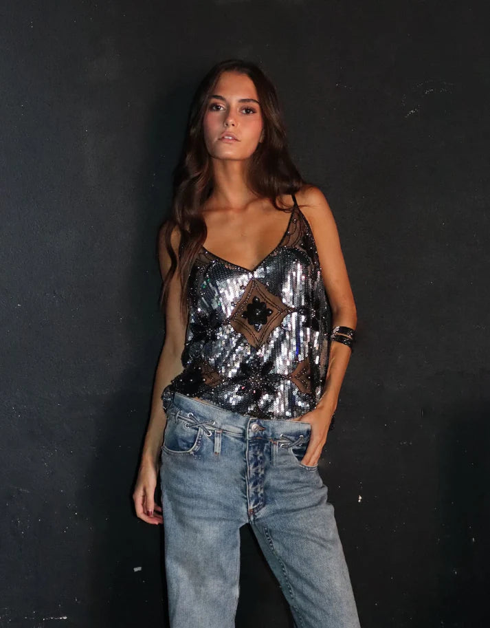 Levoire | Top En Paillettes Transparent Et Orné Pour Femmes