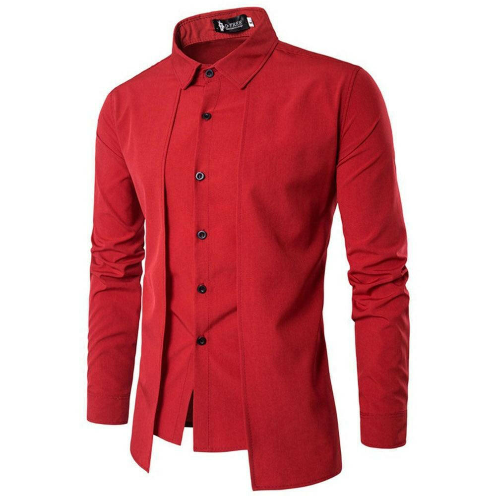 Levoire | Chemise De Smoking En Coton Pour Hommes Avec Manches Normales Et Col Rabattu Rot