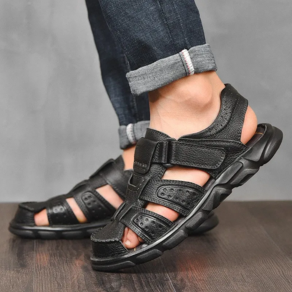 Levoire | Sandales D'Été En Cuir Pour Hommes Noir