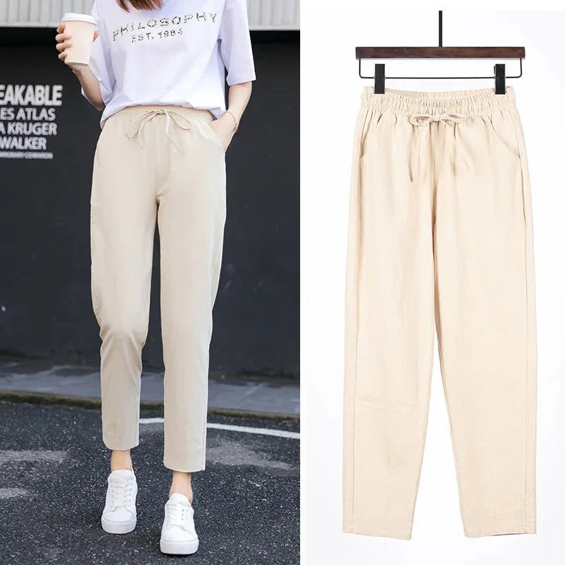 Levoire | Coton Lin Pantalons Pour Femmes Beige