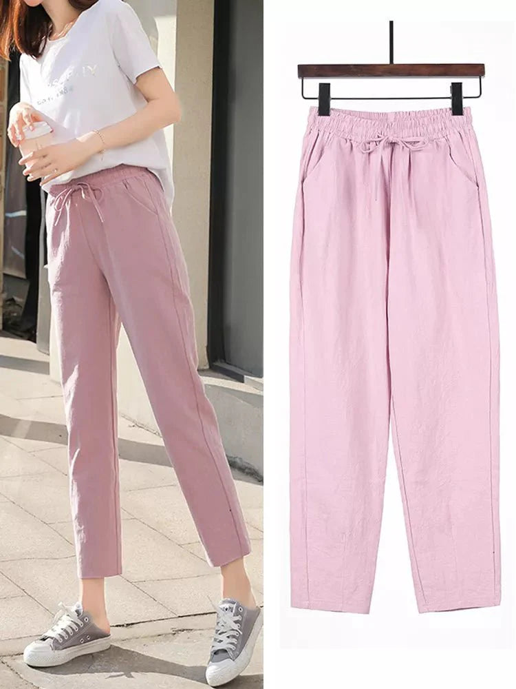 Levoire | Coton Lin Pantalons Pour Femmes Rosa