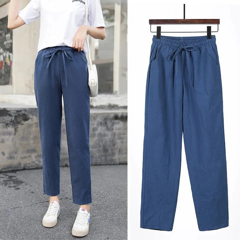 Levoire | Coton Lin Pantalons Pour Femmes Bleu foncé