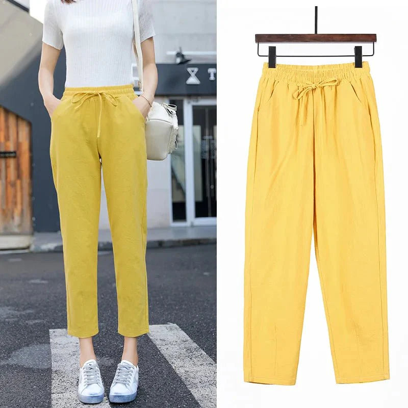 Levoire | Coton Lin Pantalons Pour Femmes Jaune