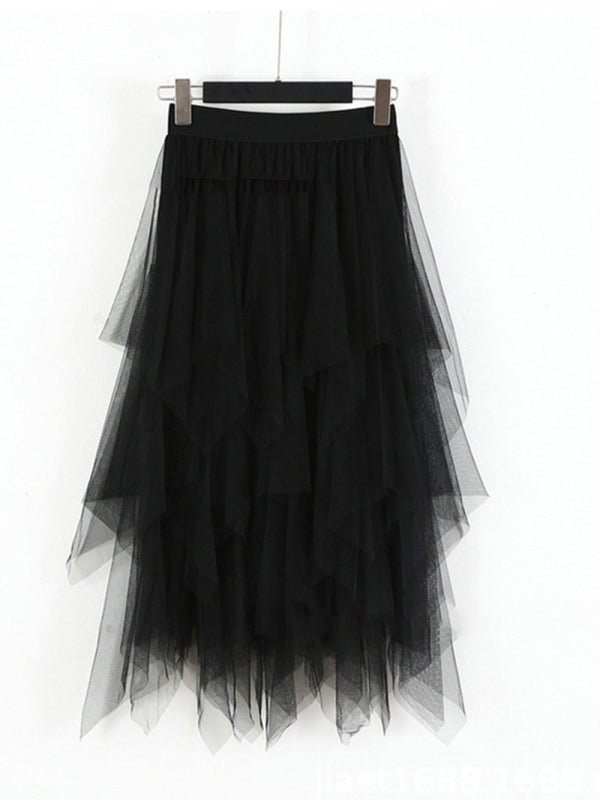 Levoire | Insert en filet - robe midi uni à taille haute flatteuse à jupe de fée Musta F