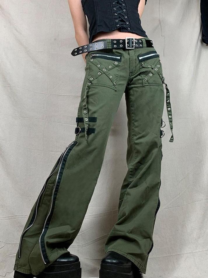 Levoire | Jean Cargo À Fermeture Éclair En Métal Décor Vert