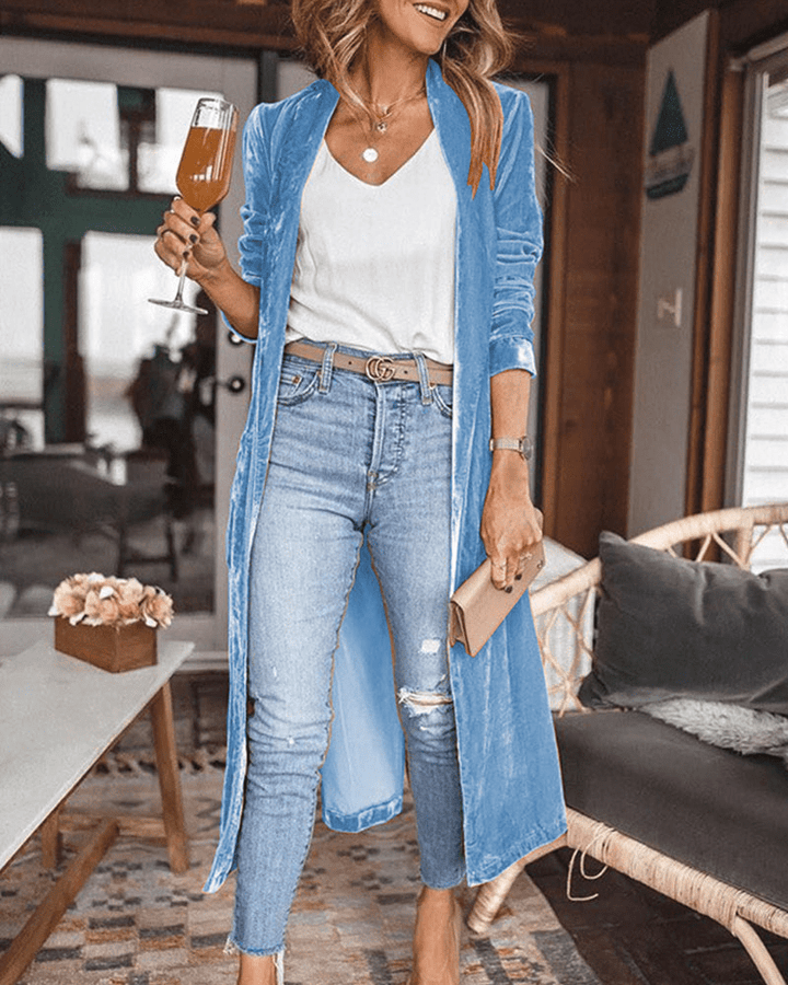 Levoire | Longue Veste Velours Chic Femme Bleu