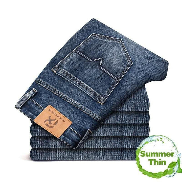 Levoire | Taille Mi-Hauteur Droit Décontracté Jean Gris Pleine Longueur Mince-Bleu gris