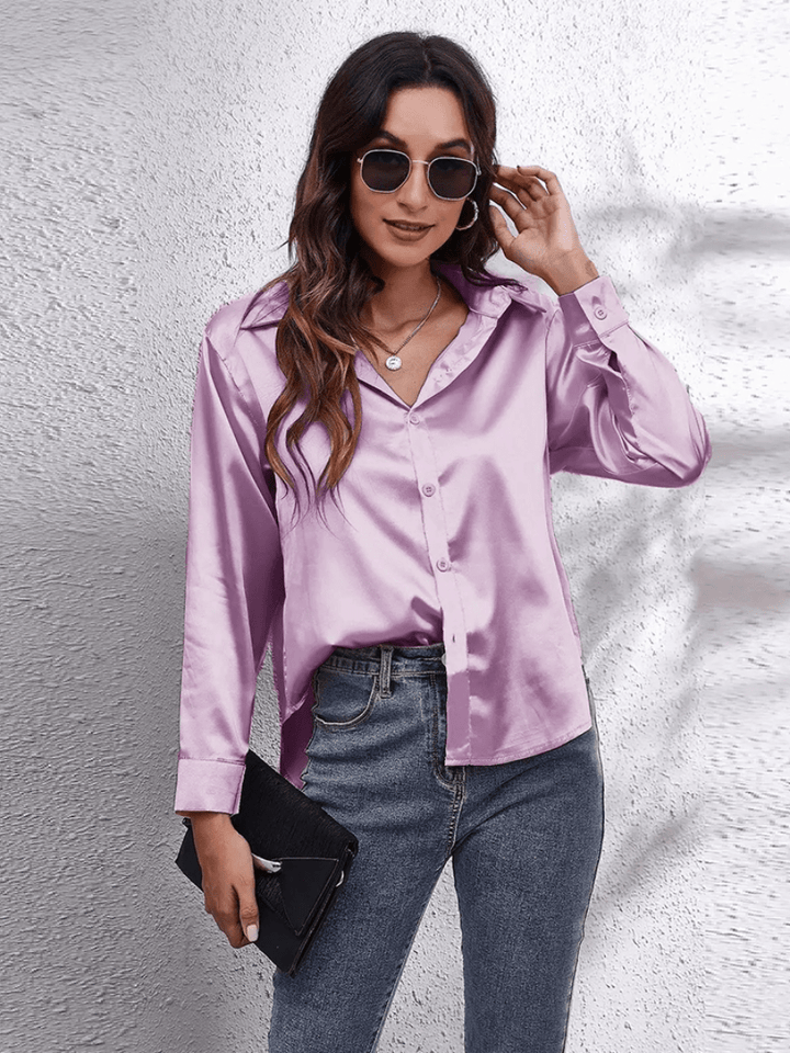 Levoire | Chemisier Satin pour Femmes Blouse en Satin Élégante à Manches Longues Lilas