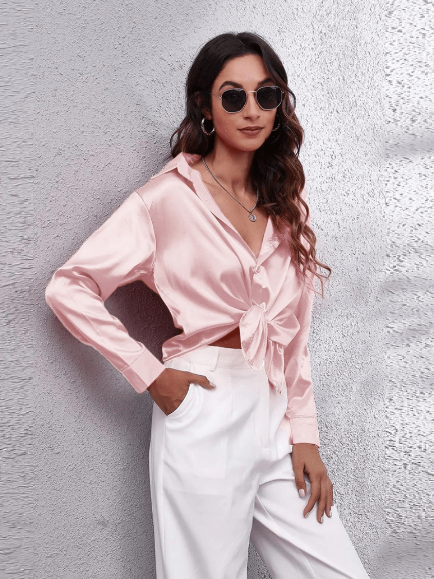 Levoire | Chemisier Satin pour Femmes Blouse en Satin Élégante à Manches Longues Rosa clair