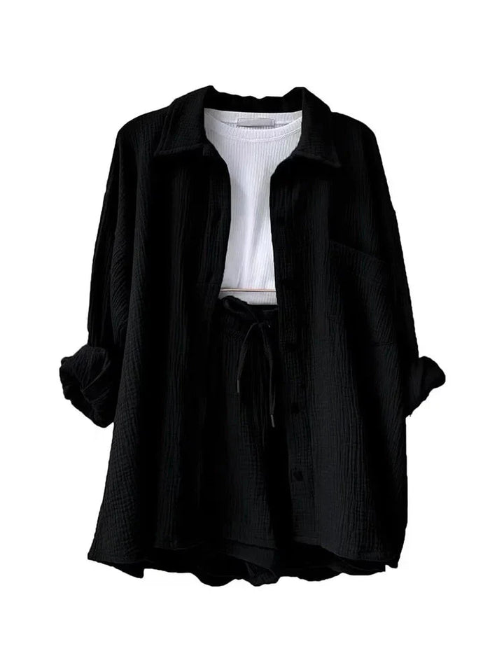 Levoire | Coton Lin Chemise Ensemble Noir