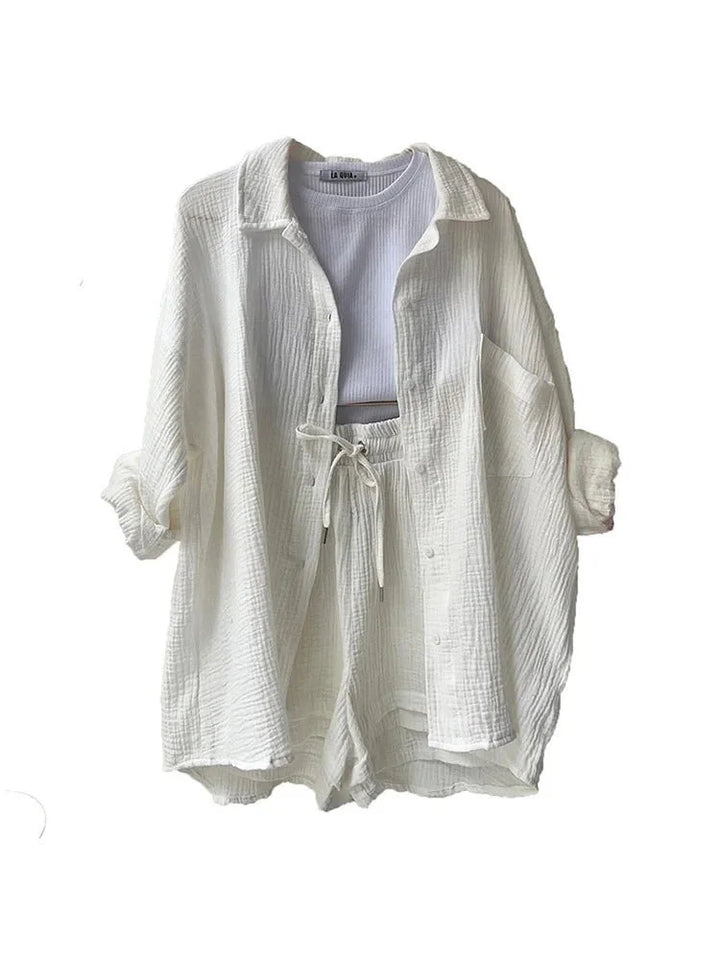 Levoire | Coton Lin Chemise Ensemble Blanc