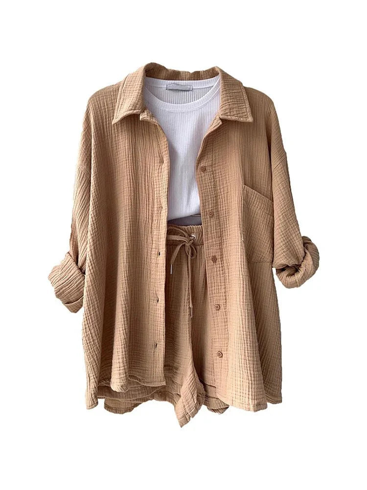 Levoire | Coton Lin Chemise Ensemble Khaki
