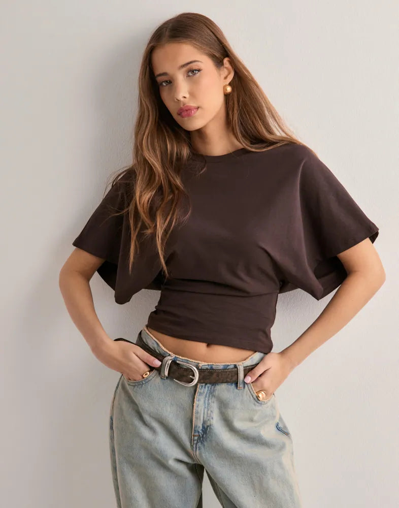 Levoire | T-Shirt Chic Avec Des Manches Larges Pour Femmes Braun