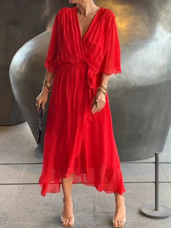 Levoire | Robe En Chiffon De Soie Avec Décolleté En V Rot