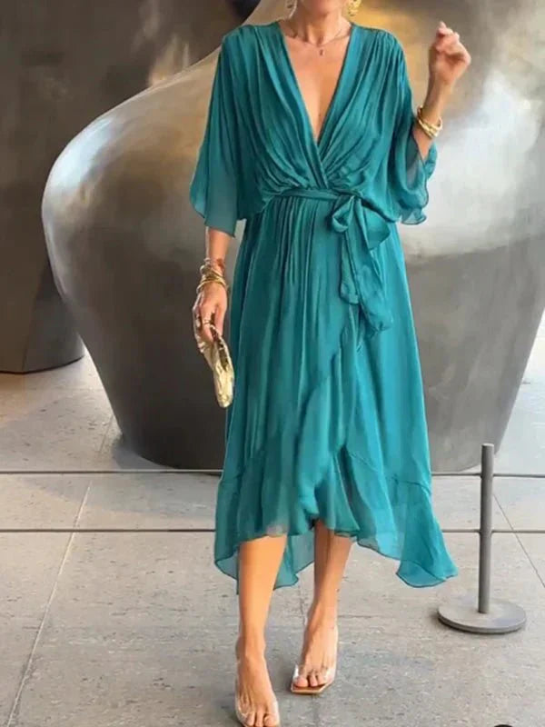 Levoire | Robe En Chiffon De Soie Avec Décolleté En V bleu marine