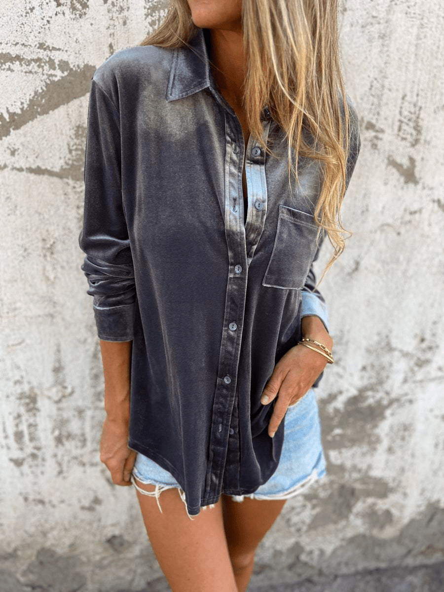 Levoire | Chemise velours manches longues femme Nébuleuse pastel bleu