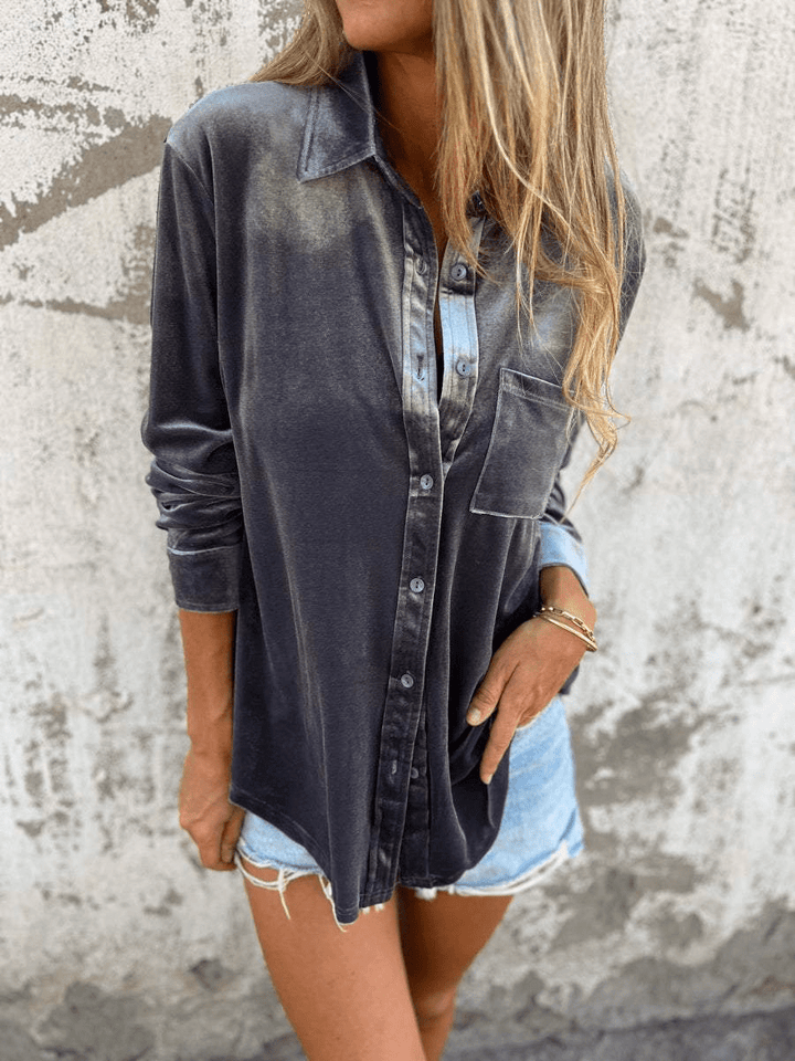Levoire | Chemise velours manches longues femme Nébuleuse pastel bleu