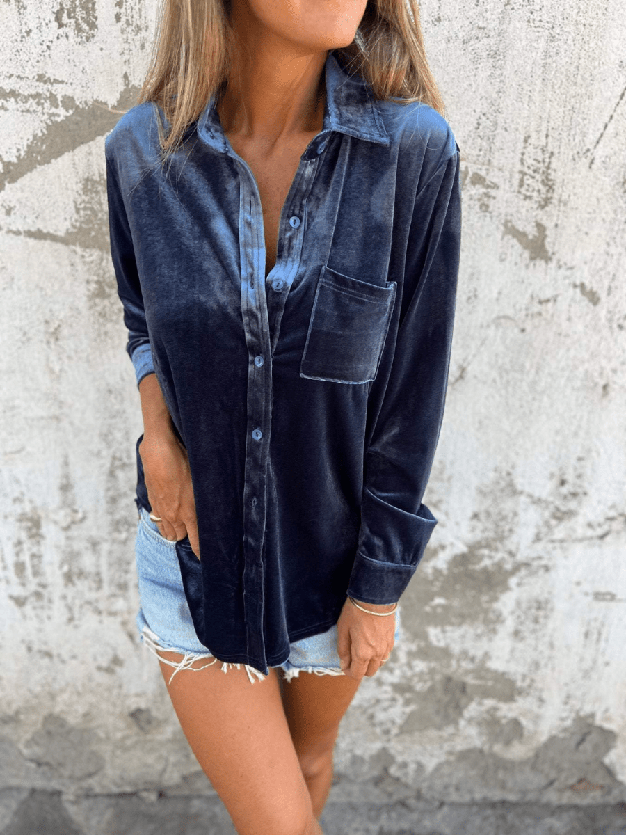 Levoire | Chemise velours manches longues femme Bleu