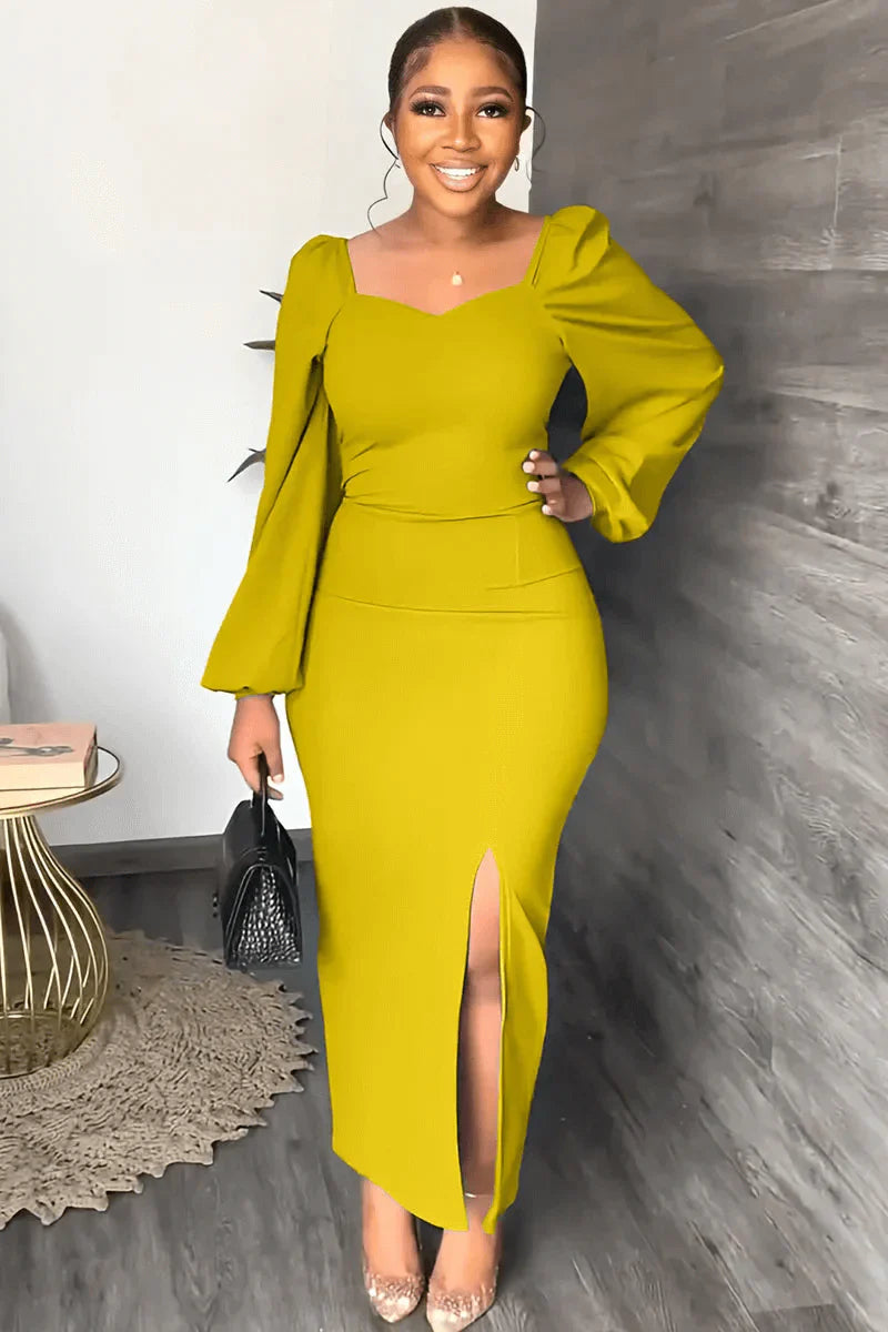 Levoire | Robe Moderne À Manches Longues Pour Femmes Jaune