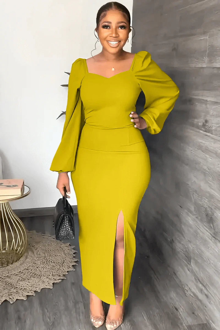 Levoire | Robe Moderne À Manches Longues Pour Femmes Jaune