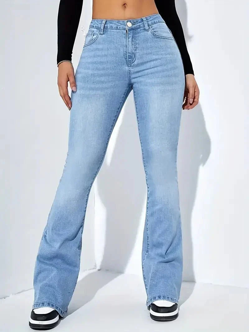 Levoire | Jean Haute Taille Avec Jambe Droite Pour Femmes Bleu clair