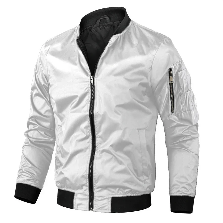 Levoire | Veste bomber décontractée à manches longues pour hommes fermeture éclair Blanc