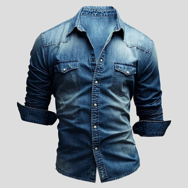 Levoire | T-shirt à manches longues décontracté pour hommes avec boutons Bleu foncé