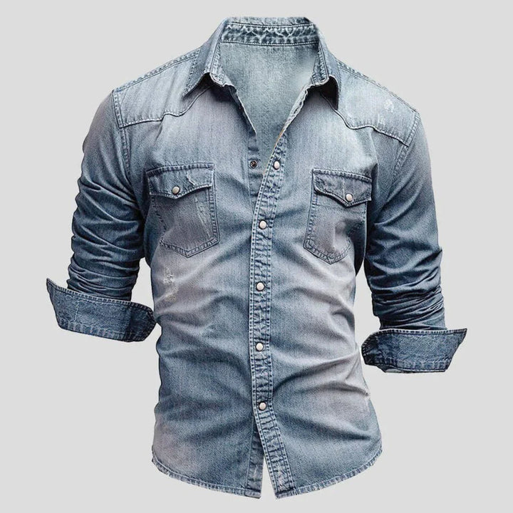 Levoire | T-shirt à manches longues décontracté pour hommes avec boutons Bleu clair