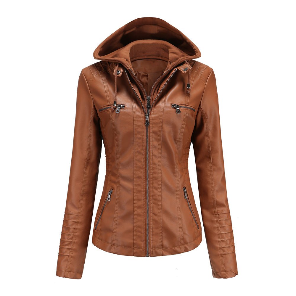 Levoire | Veste En Cuir Biker Avec Capuche Khaki