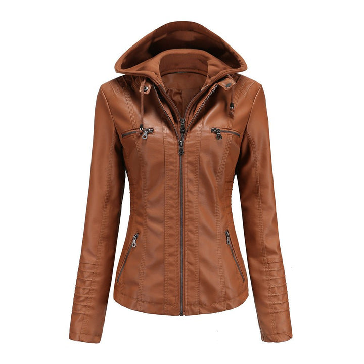 Levoire | Veste En Cuir Biker Avec Capuche Khaki