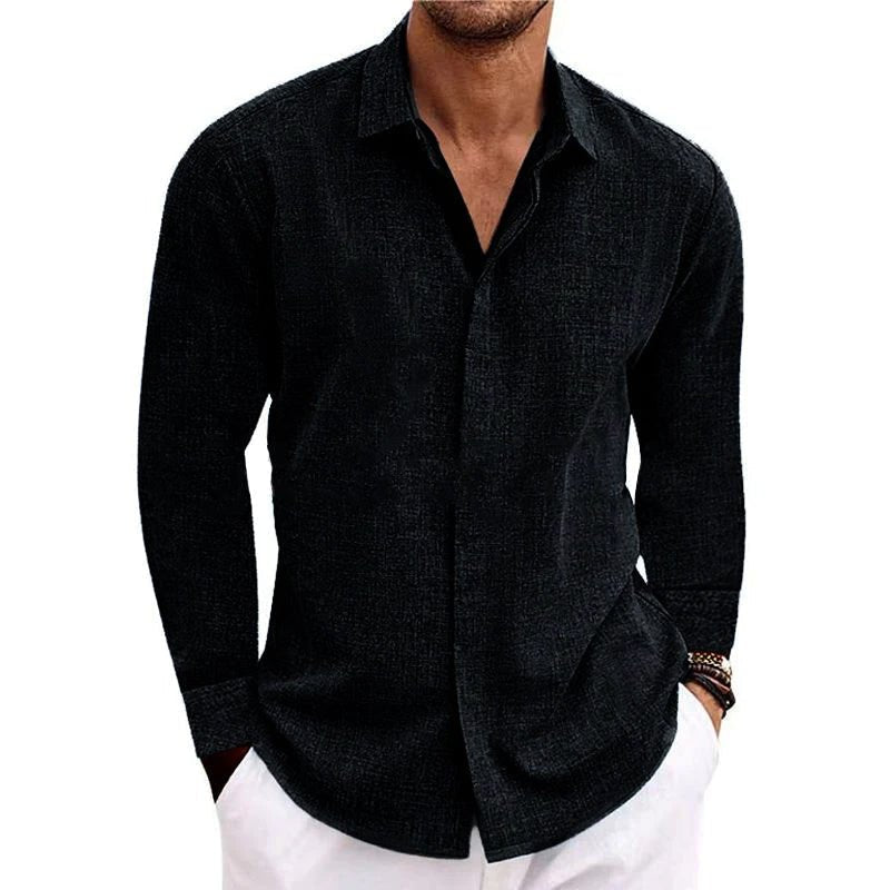 Levoire | Chemise À Manches Longues Avec Col Pour Hommes Noir