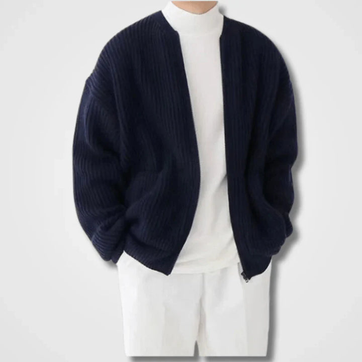 Levoire | Pull en tricot à manches longues pour hommes avec fermeture éclair Bleu marine