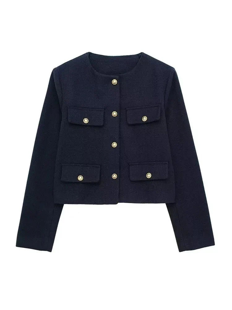 Levoire | Blouse à boutons croisés pour femmes à manches longues Bleu marine