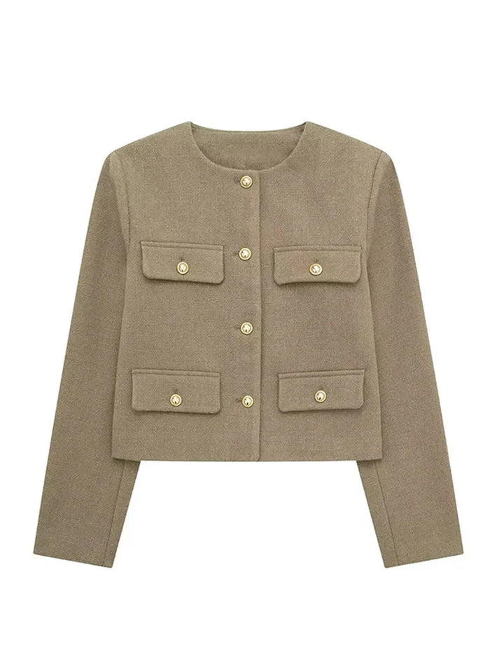 Levoire | Blouse à boutons croisés pour femmes à manches longues Beige