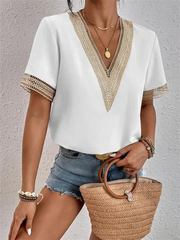 Levoire | V-Cou pour Femmes Manches Courtes Blanc