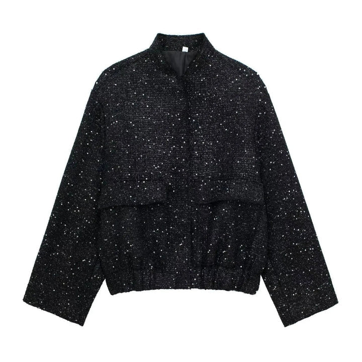 Levoire | Femmes Manches Longues Paillettes Courte Noir (Sans paillettes)