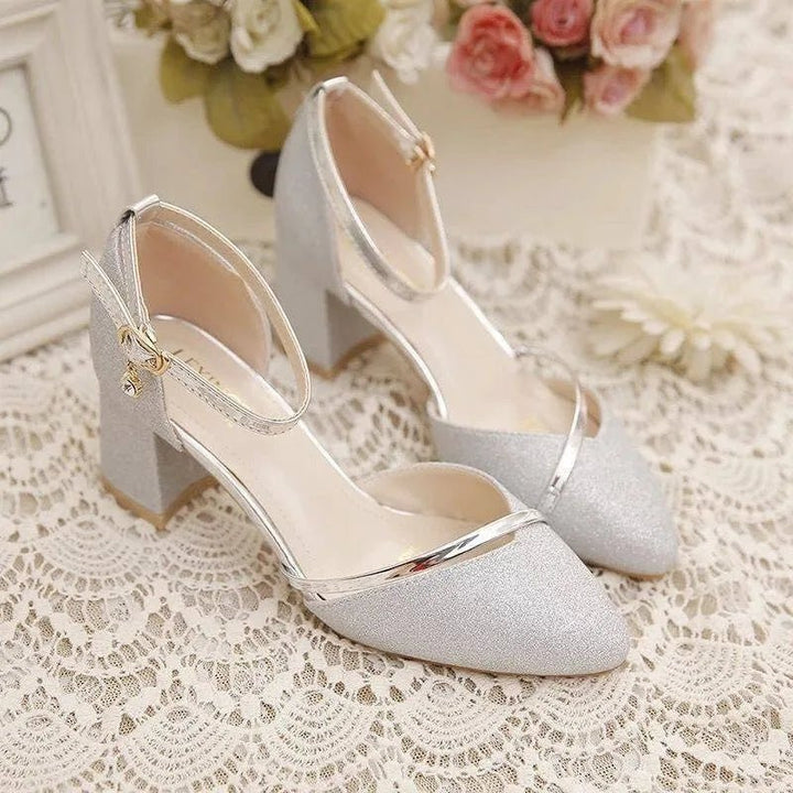 Levoire | Chaussures à talons blocs élégantes pour femmes avec bride de cheville Argent